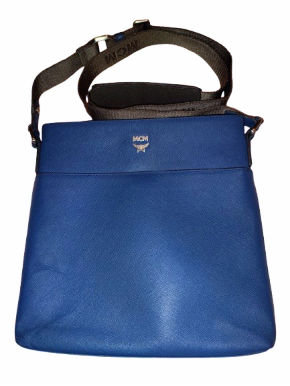 MCM Crossbody Messenger Bag - Blue Leather & Brown Strap - Picture 8 of 14